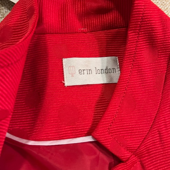 Erin London Spring Jacket Blazer Coat Mandarin - Red Open Front Small Dots - Picture 5 of 13